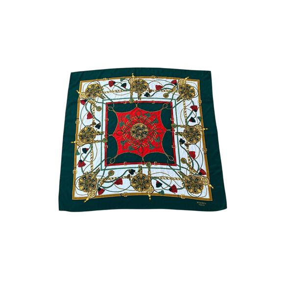 Vintage Authentic HERMES Paris Lion Medallion 100% Silk Scarf - Picture 1 of 5